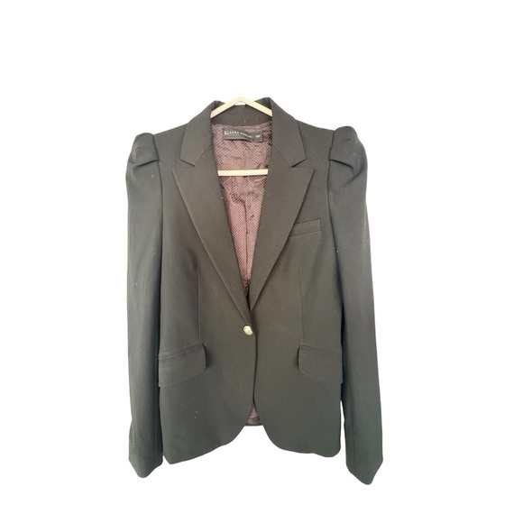 Zara Jackets & Blazers - Zara Black Women's Single-Button Blazer with Slight Puff Shoulder